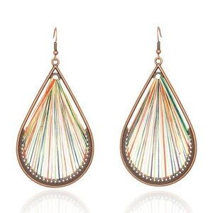 Multicolor Bohemian Earrings Teardrop Fiber String Copper Alloy Earrings NEW AUS